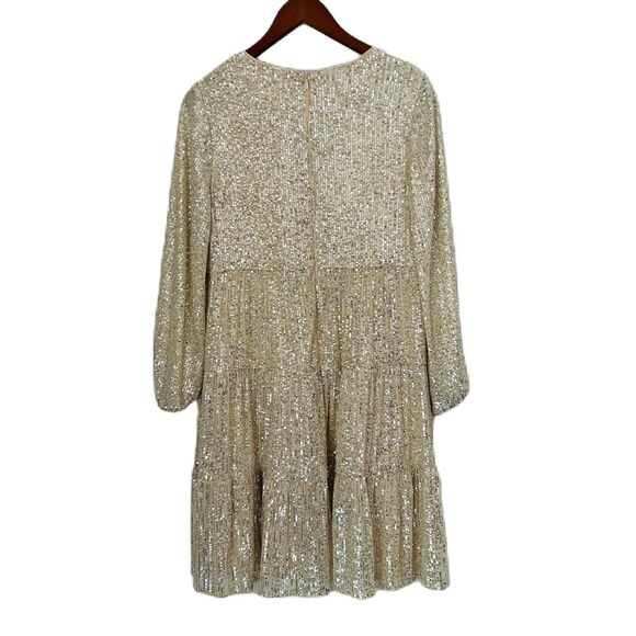 Eliza J Dress Women 10 Cream Gold Sequin Lined Cocktail Party Boho Sparkly NWT - Picture 2 of 16